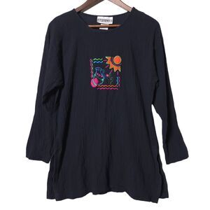 Vintage Peter Popovitch Top Size M Embroidered Southwestern Folk 90s Gauzy Women